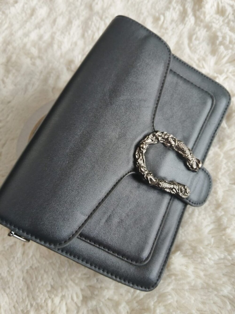 Designer Inspired Black Faux Leather Crossbody Wallet Purse Gunmetal Hardware